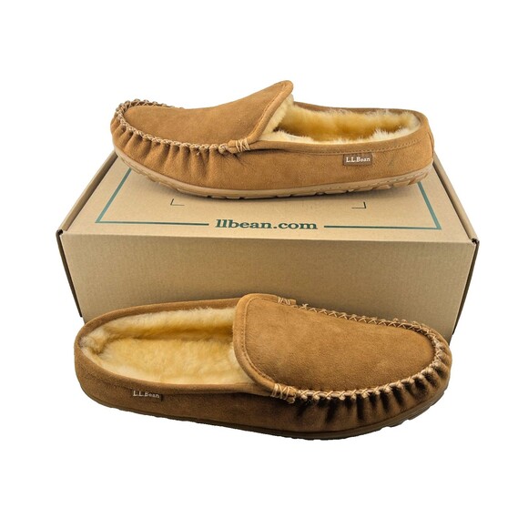 NIB LL Bean Men's 12M Wicked Good Scuff III Slipper Lambs Fur Shearling Suede - Picture 1 of 7